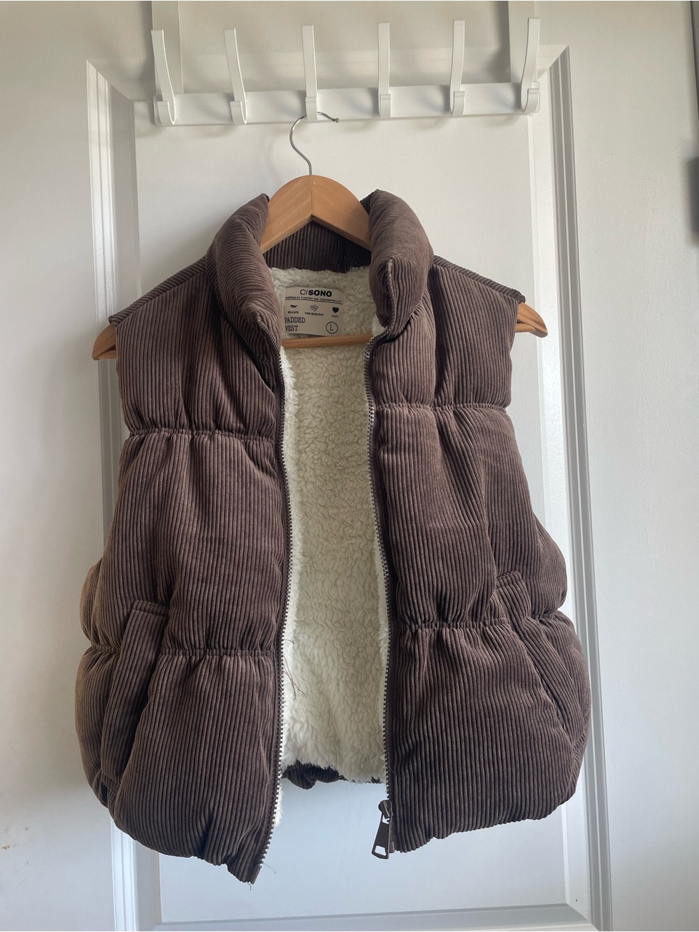Ci Sono Brown Corduroy Padded Vest with Cream Sherpa